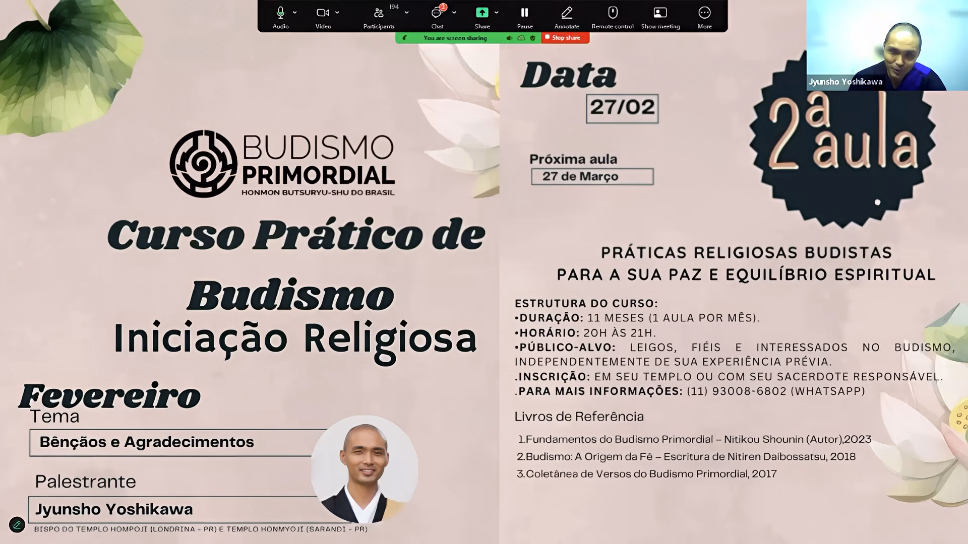 Curso Prático de Budismo fev/2025 - tema (Bênçãos e agradecimentos)